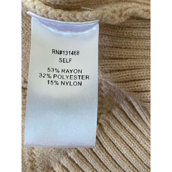 FATE Women's 1XL Khaki Cable Knit V-Neck Chunky Sweater Long Sleeve Pullover - Picture 3 of 11